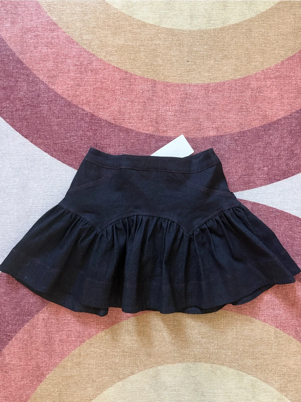 Allina Liu - Dark denim Flared Ruffle Mini Skirt